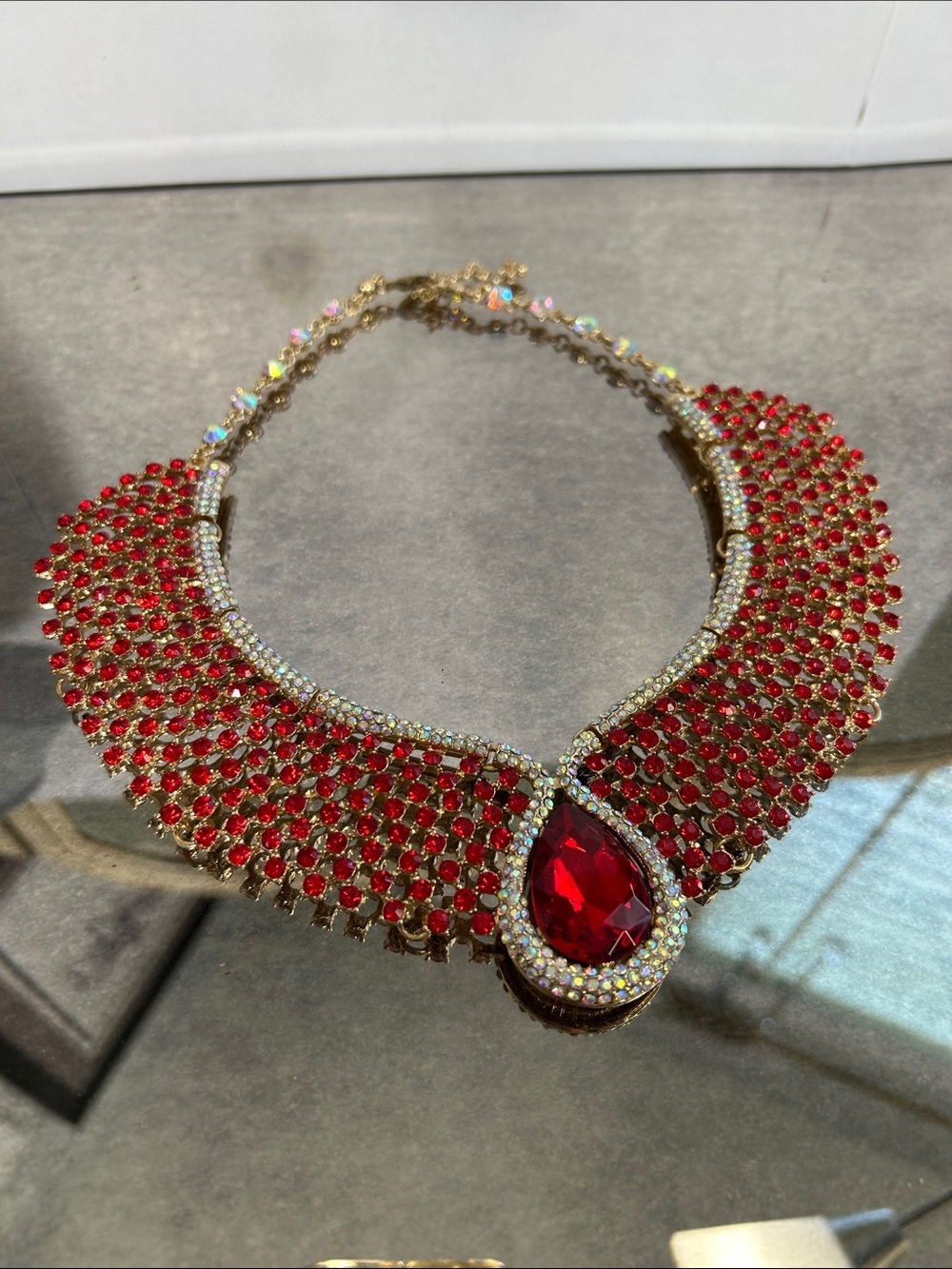 Gold-Tone Red Crystal Statement Necklace